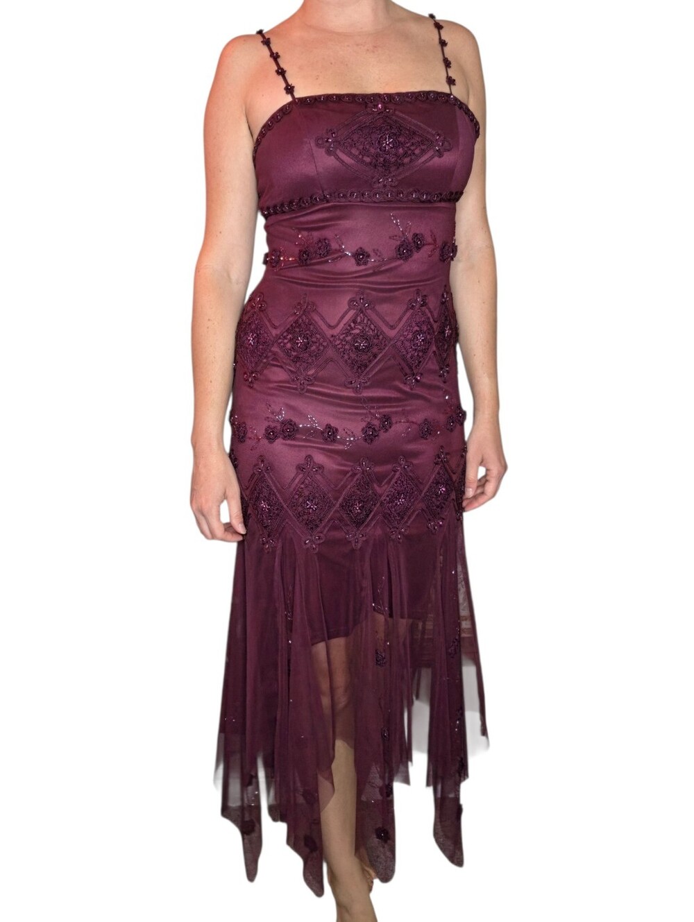 Sue Wong Whimsigoth Fairy Beaded Plum Purple Asymmetrical Hem Dress Size 2